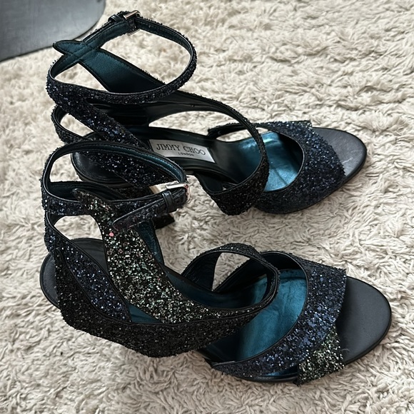 Jimmy Choo Falcon 100 Coarse Glitter Sandals - Picture 14 of 15